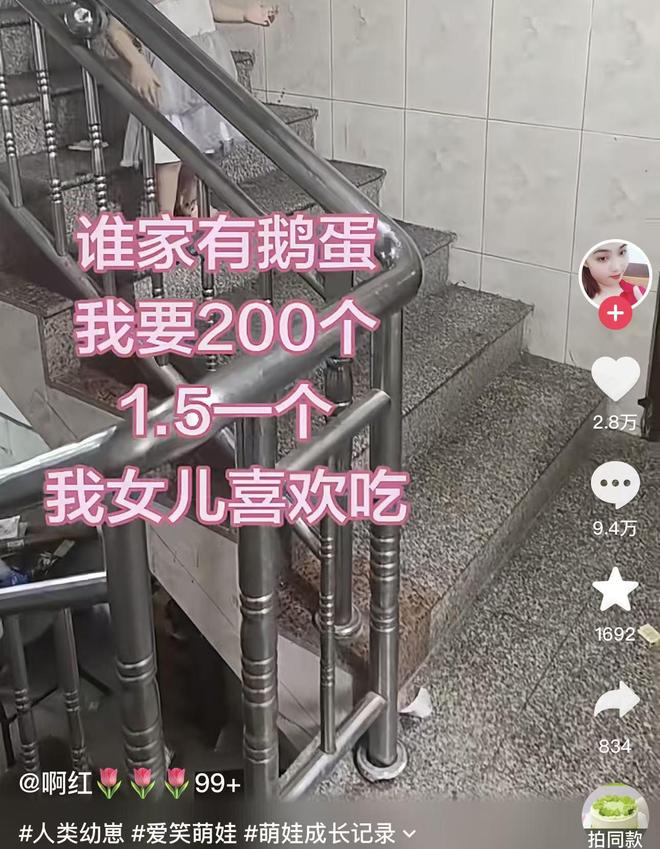 宝妈1.5元一个求购200个鹅蛋给女儿吃,却收到近十万调侃评论